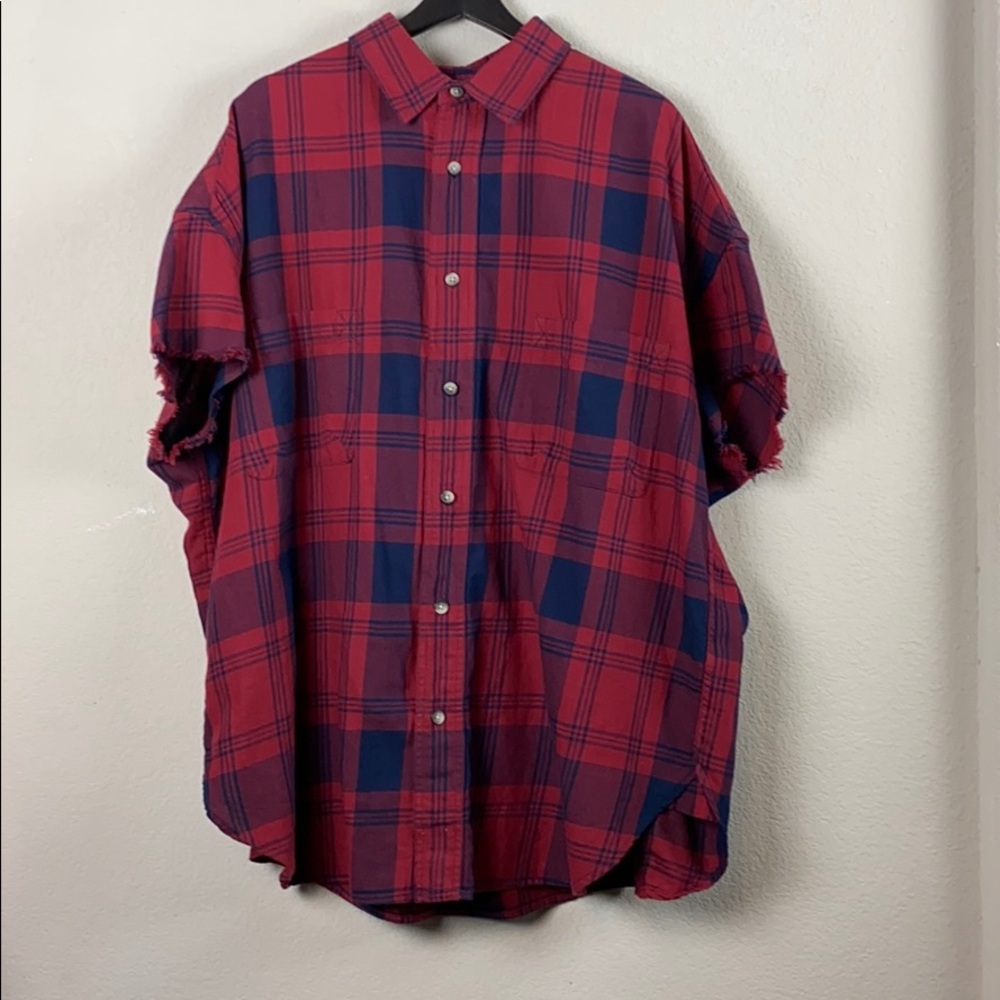 Topman Oversized Flannel Cutoff